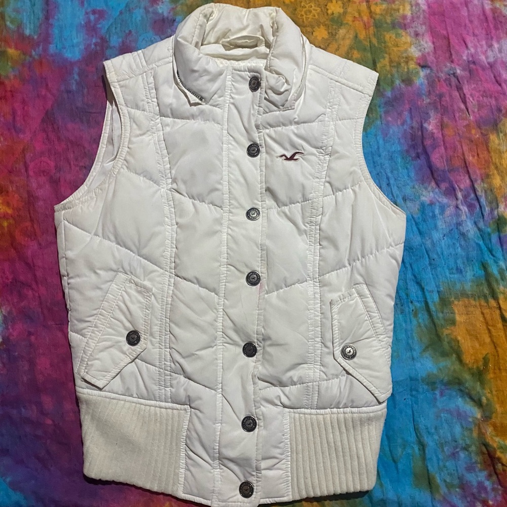 Hollister Ivory Quilted Vest with Logo